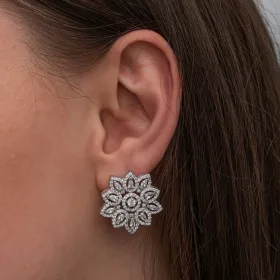 925 Sterling Silver Zircon Flower Earrings for Women | Rhodium Plated Baguette Stone Jewelry - image 5 thumbnail