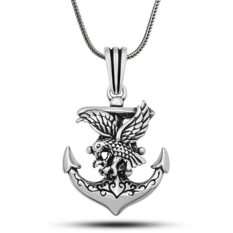 925 Sterling Silver Eagle Anchor Pendant Necklace for Men