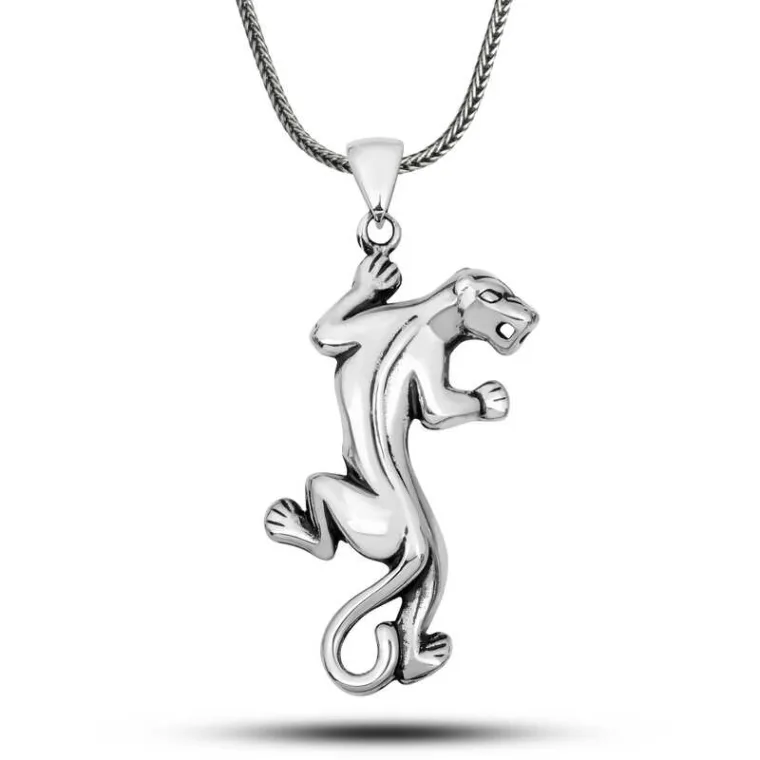 925 Sterling Silver Oxidized Tiger Head Pendant Necklace