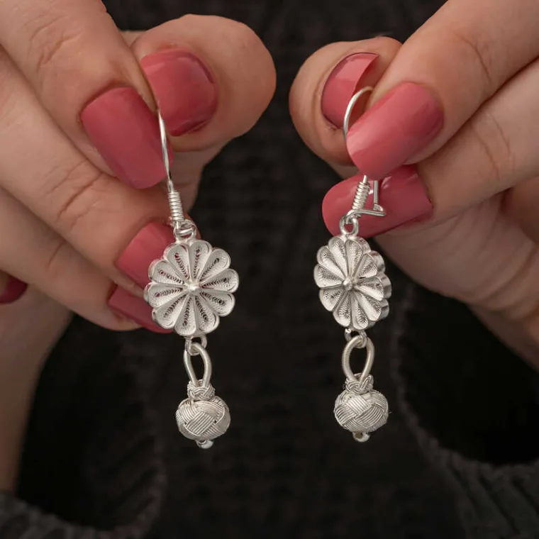 ​Sterling Silver Rhodium Plated Handmade Trabzon Kazaz Drop Earrings for Women