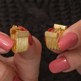 Gold Plated 925 Sterling Silver Trabzon Hasir Stud Earrings for Women | Turkish Woven Silver Jewelry thumbnail