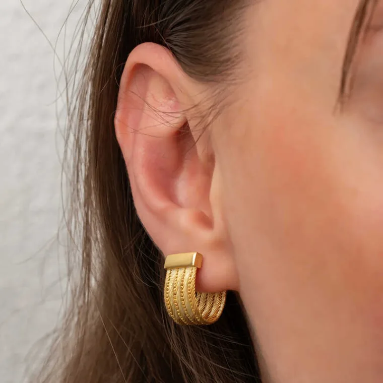 Gold Plated 925 Sterling Silver Trabzon Hasir Stud Earrings for Women alternate view