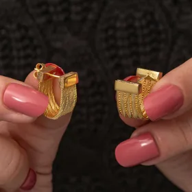 Gold Plated 925 Sterling Silver Trabzon Hasir Stud Earrings for Women | Turkish Woven Silver Jewelry - image 5 thumbnail