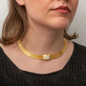 925 Sterling Silver Gold Plated Trabzon Mesh Necklace for Women | Trabzon Mesh Statement Jewelry - image 3 thumbnail