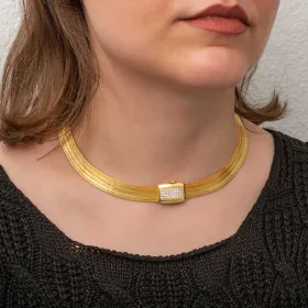 925 Sterling Silver Gold Plated Trabzon Mesh Necklace for Women | Trabzon Mesh Statement Jewelry - image 4 thumbnail