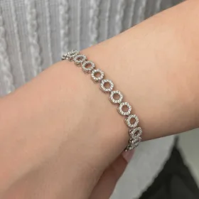 Sterling Silver Rhodium Plated Circle White Zircon Tennis Bracelet for Women thumbnail
