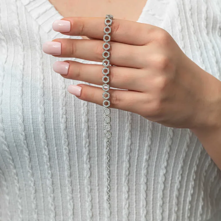Sterling Silver Rhodium Plated Circle White Zircon Tennis Bracelet for Women alternate view
