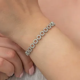 Sterling Silver Rhodium Plated Circle White Zircon Tennis Bracelet for Women - image 3 thumbnail