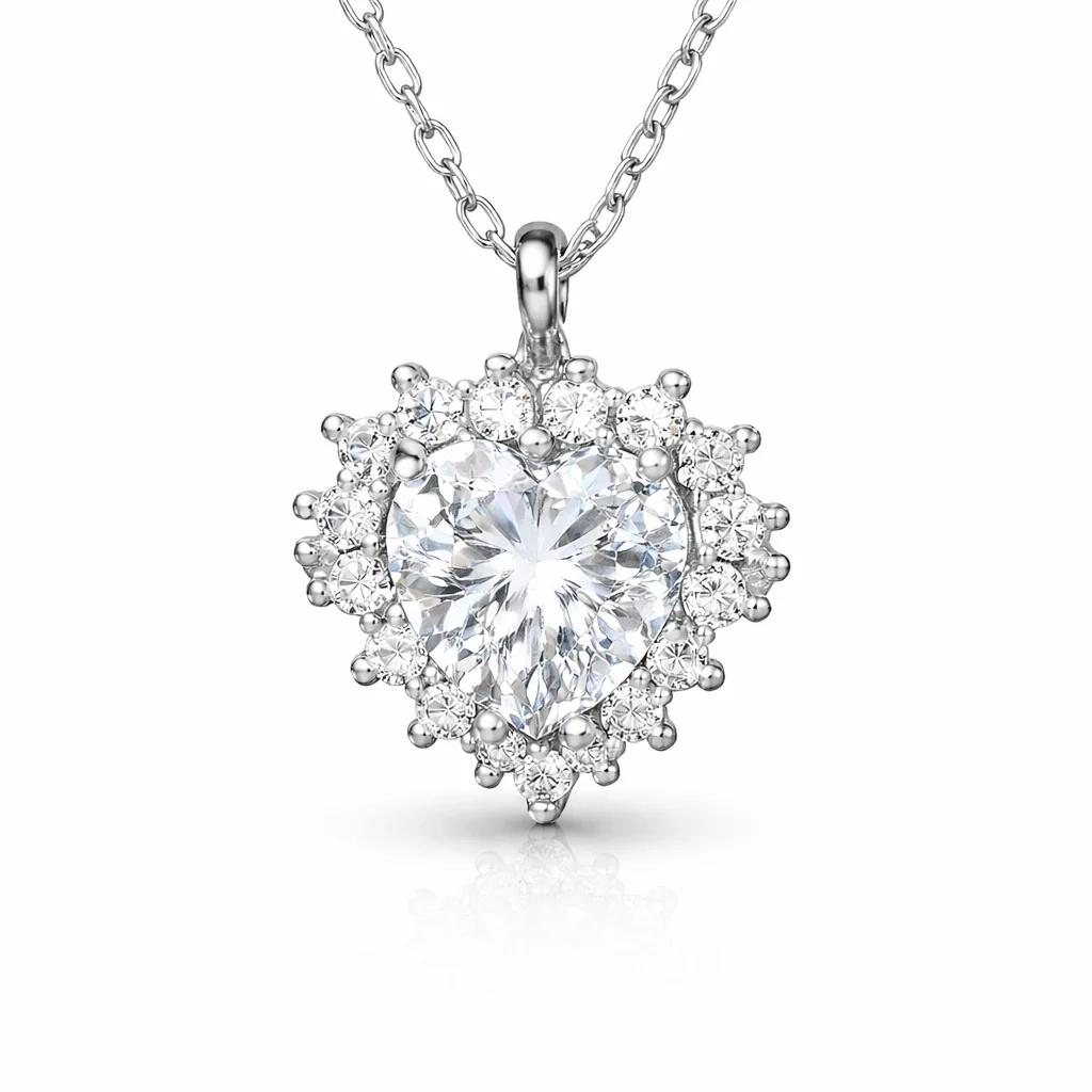 925 Sterling Silver Zircon Heart Necklace for Women | Rhodium Plated Heart Pendant Necklace