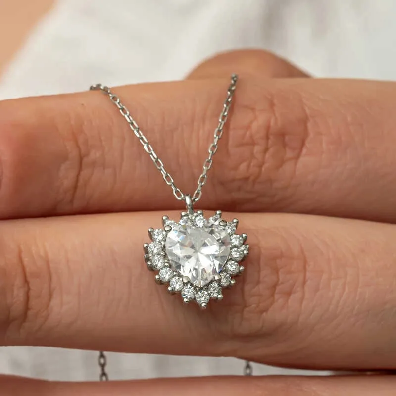 925 Sterling Silver Zircon Heart Necklace for Women | Rhodium Plated Heart Pendant Necklace - image 2