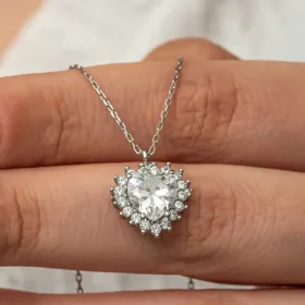 925 Sterling Silver Zircon Heart Necklace for Women | Rhodium Plated Heart Pendant Necklace - image 2 thumbnail