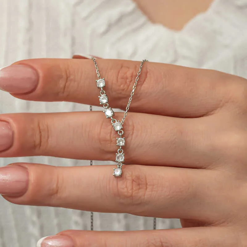 925 Sterling Silver Vertical Zircon Bar Necklace for Women | Rhodium Plated Elegant Bar Pendant Necklace