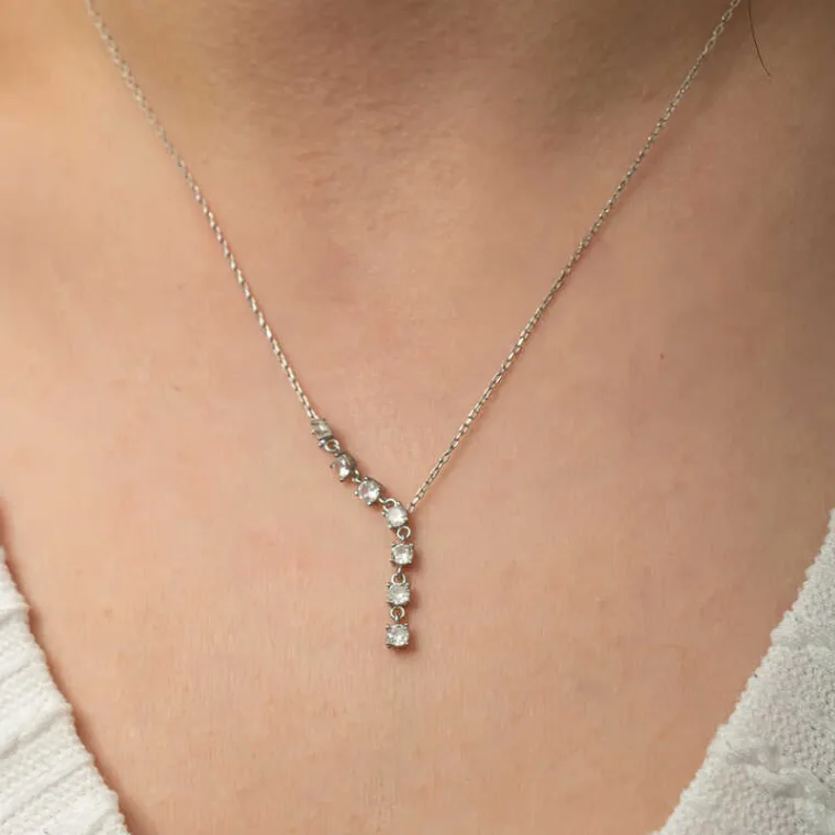 925 Sterling Silver Vertical Zircon Bar Necklace for Women alternate view