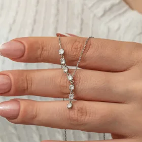 925 Sterling Silver Vertical Zircon Bar Necklace for Women | Rhodium Plated Elegant Bar Pendant Necklace - image 3 thumbnail