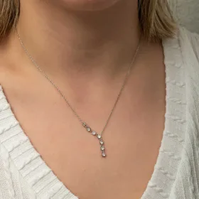 925 Sterling Silver Vertical Zircon Bar Necklace for Women | Rhodium Plated Elegant Bar Pendant Necklace - image 4 thumbnail