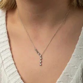 925 Sterling Silver Vertical Zircon Bar Necklace for Women | Rhodium Plated Elegant Bar Pendant Necklace - image 5 thumbnail