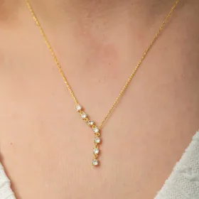 925 Sterling Silver Gold Plated Vertical Zircon Bar Necklace for Women | Elegant Bar Pendant Necklace - image 2 thumbnail