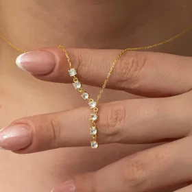 925 Sterling Silver Gold Plated Vertical Zircon Bar Necklace for Women | Elegant Bar Pendant Necklace - image 5 thumbnail