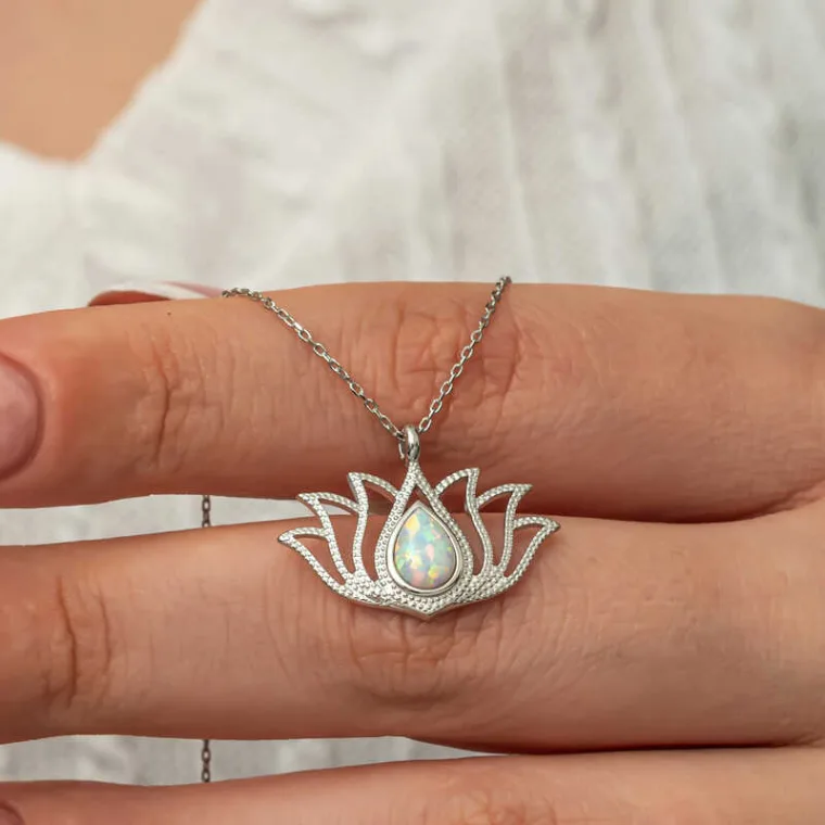 925 Sterling Silver White Opal Lotus Flower Necklace for Women alternate view