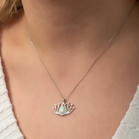 925 Sterling Silver White Opal Lotus Flower Necklace for Women | Rhodium Plated Lotus Pendant Necklace - image 4 thumbnail