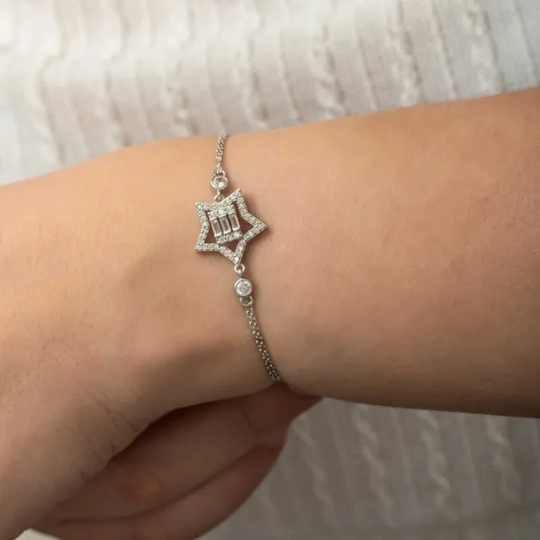 925 Sterling Silver Baguette Zircon Star Bracelet for Women