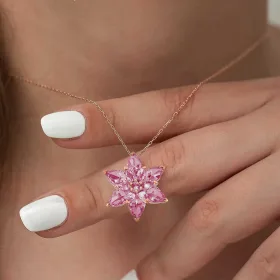 Rose Gold Plated Sterling Silver Pink Lotus Flower Pendant Necklace for Women | Spiritual Floral Jewelry - image 3 thumbnail