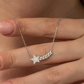 925 Sterling Silver Shooting Star Necklace for Women | Rhodium Plated Star Pendant Necklace - image 2 thumbnail