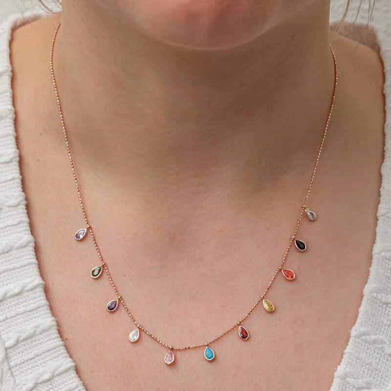 925 Sterling Silver Multicolor Teardrop Stone Lucky Necklace for Women | Rose Gold Plated Teardrop Pendant Necklace - image 2