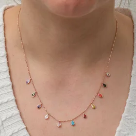925 Sterling Silver Multicolor Teardrop Stone Lucky Necklace for Women | Rose Gold Plated Teardrop Pendant Necklace - image 2 thumbnail