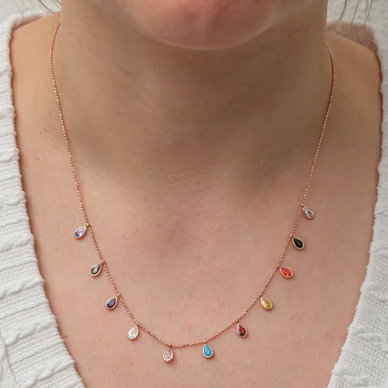 925 Sterling Silver Multicolor Teardrop Stone Lucky Necklace for Women alternate view