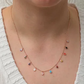 925 Sterling Silver Multicolor Teardrop Stone Lucky Necklace for Women | Rose Gold Plated Teardrop Pendant Necklace - image 3 thumbnail