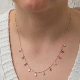 925 Sterling Silver Multicolor Teardrop Stone Lucky Necklace for Women | Rose Gold Plated Teardrop Pendant Necklace - image 4 thumbnail