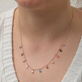 925 Sterling Silver Multicolor Teardrop Stone Lucky Necklace for Women | Rose Gold Plated Teardrop Pendant Necklace - image 5 thumbnail