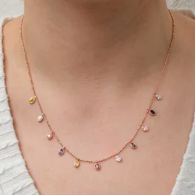 925 Sterling Silver Multicolor Oval Stone Lucky Necklace for Women | Rose Gold Plated Gemstone Pendant Necklace thumbnail
