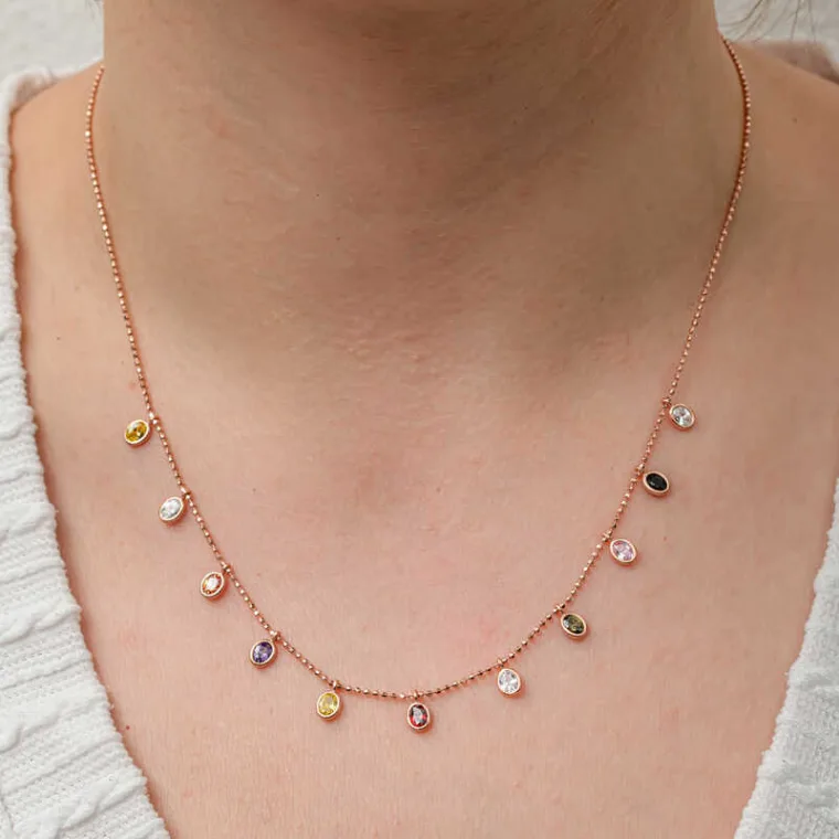 925 Sterling Silver Multicolor Oval Stone Lucky Necklace for Women