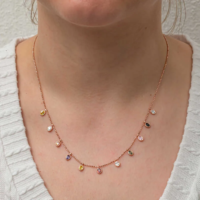 925 Sterling Silver Multicolor Oval Stone Lucky Necklace for Women | Rose Gold Plated Gemstone Pendant Necklace - image 2