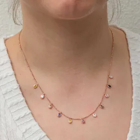 925 Sterling Silver Multicolor Oval Stone Lucky Necklace for Women | Rose Gold Plated Gemstone Pendant Necklace - image 3 thumbnail