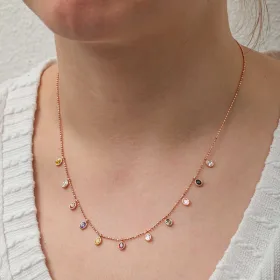 925 Sterling Silver Multicolor Oval Stone Lucky Necklace for Women | Rose Gold Plated Gemstone Pendant Necklace - image 4 thumbnail
