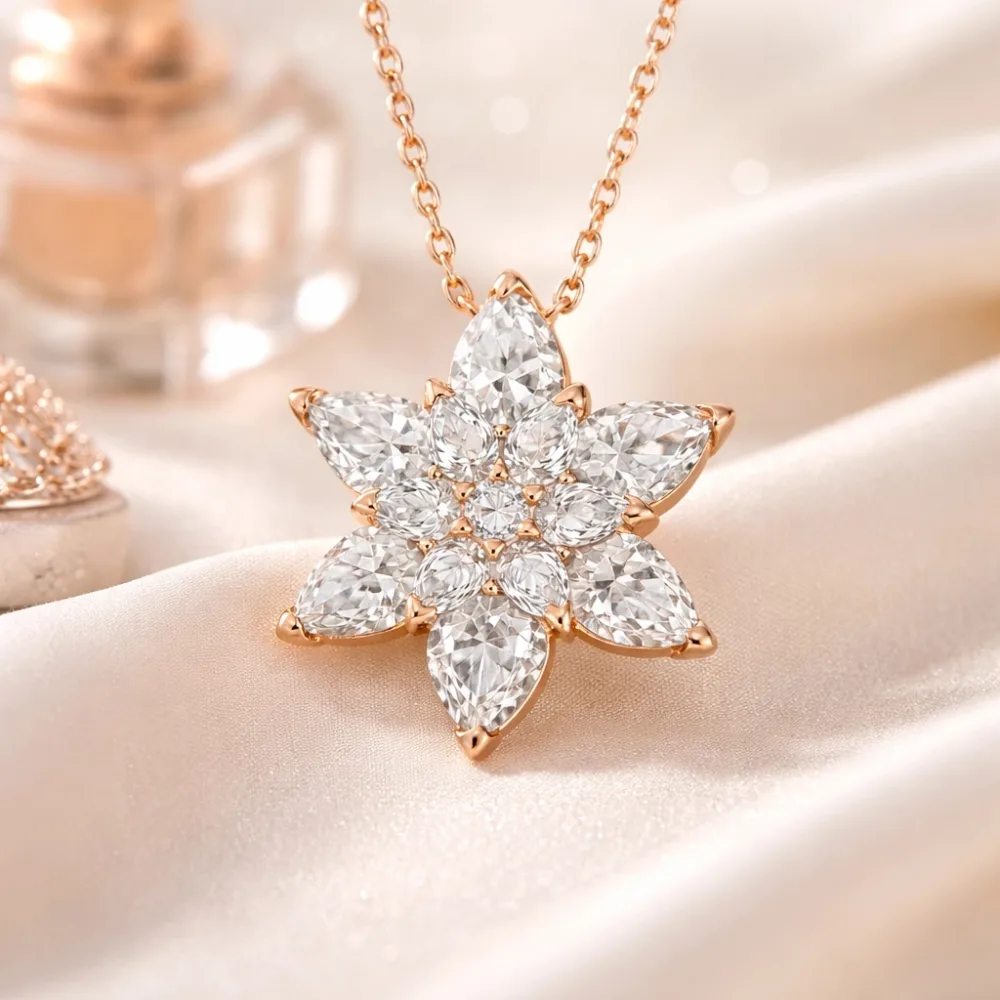 Rose Plated Sterling Silver White Lotus Flower Necklace for Women | Elegant Zircon Pendant Necklace - image 2