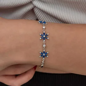 925 Sterling Silver Navy Blue Lotus Flower Bracelet for Women | Rhodium Plated Lotus Charm Floral Jewelry thumbnail
