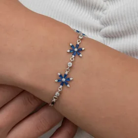 925 Sterling Silver Navy Blue Lotus Flower Bracelet for Women | Rhodium Plated Lotus Charm Floral Jewelry - image 3 thumbnail