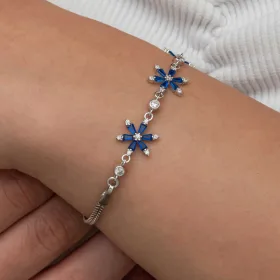 925 Sterling Silver Navy Blue Lotus Flower Bracelet for Women | Rhodium Plated Lotus Charm Floral Jewelry - image 4 thumbnail