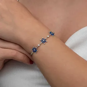 925 Sterling Silver Navy Blue Lotus Flower Bracelet for Women | Rhodium Plated Lotus Charm Floral Jewelry - image 5 thumbnail