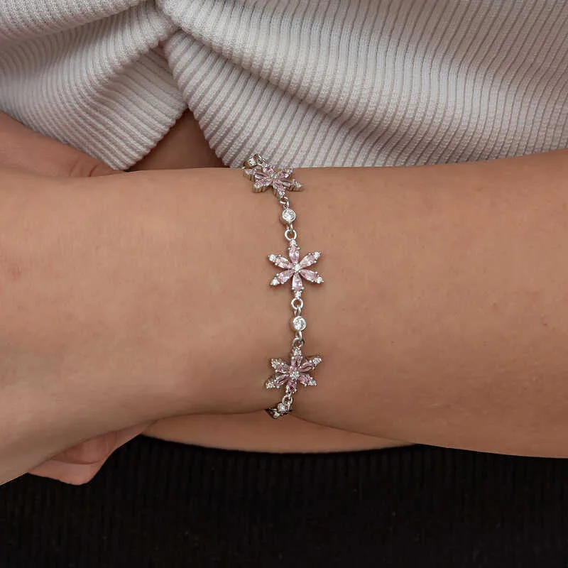 925 Sterling Silver Pink Lotus Flower Bracelet for Women | Rhodium Plated Floral Symbol Jewelry