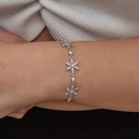 925 Sterling Silver Pink Lotus Flower Bracelet for Women | Rhodium Plated Floral Symbol Jewelry thumbnail