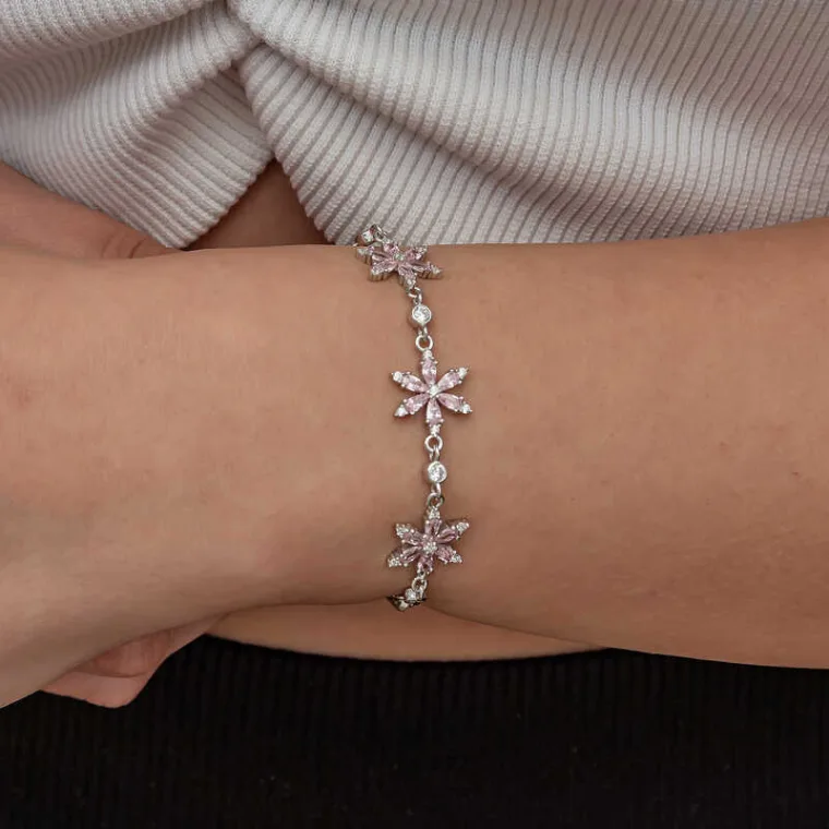 925 Sterling Silver Pink Lotus Flower Bracelet for Women