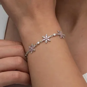925 Sterling Silver Pink Lotus Flower Bracelet for Women | Rhodium Plated Floral Symbol Jewelry - image 3 thumbnail