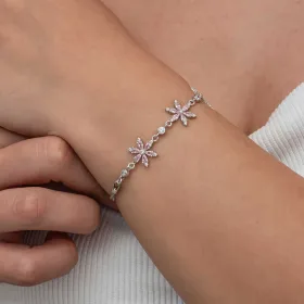925 Sterling Silver Pink Lotus Flower Bracelet for Women | Rhodium Plated Floral Symbol Jewelry - image 4 thumbnail
