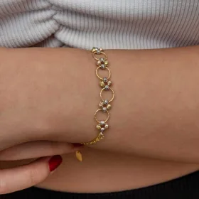 925 Sterling Silver Tri-Color Dorica Circle Bracelet for Women | Gold, Rose Gold & Rhodium Plated Link Bracelet - image 2 thumbnail