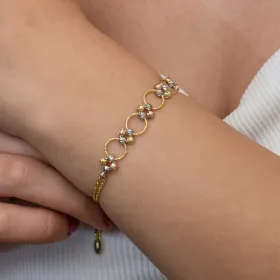 925 Sterling Silver Tri-Color Dorica Circle Bracelet for Women | Gold, Rose Gold & Rhodium Plated Link Bracelet - image 4 thumbnail
